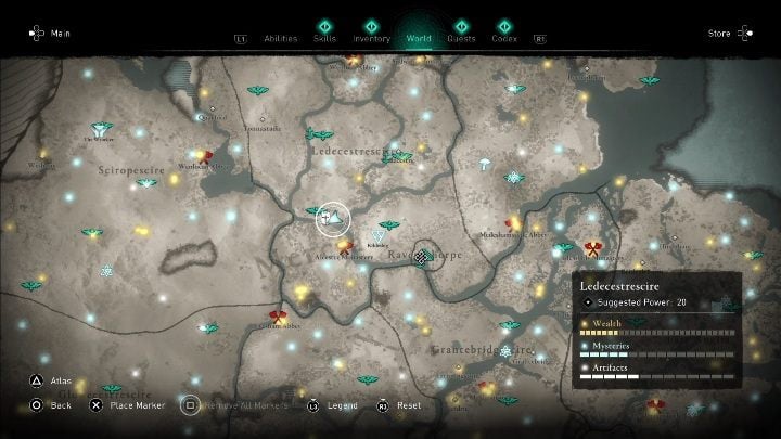 Maskę w regionie Ledecestrescire możesz znaleźć na południowej części mapy, zaraz obok punktu obserwacyjnego - Assassins Creed Valhalla: Rzymski artefakt - Ledecestrescire, sekrety, lokacje - Assassins Creed Valhalla - poradnik do gry