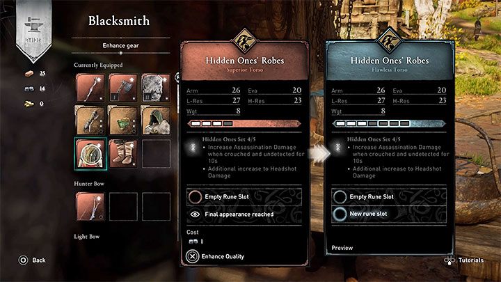 Dla przypomnienia jakość przedmiotu możesz zwiększyć wyłącznie poprzez odwiedzenie w osadzie kowala Gunnara i przekazywanie mu sztabek w odpowiedniej ilości i odmianie (sztabki to jedna z odmian materiałów do craftingu) - Assassins Creed Valhalla: Jak ulepszyć ekwipunek? - Assassins Creed Valhalla - poradnik do gry