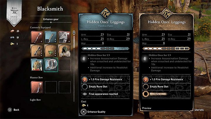 Ostatnia grupa to ulepszanie posiadanego ekwipunku, dzięki czemu mogą zwiększać się jego statystyki oraz może on zyskiwać nowe cechy - Assassins Creed Valhalla: Walka - bronie, rajdy - Assassins Creed Valhalla - poradnik do gry