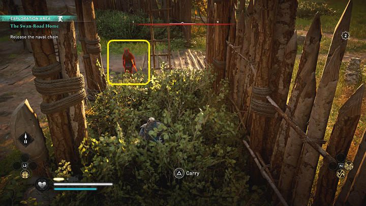 Po chwili w to samo miejsce przyjdzie kolejny żołnierz, którego możesz wyeliminować dokładnie w taki sam sposób - Assassins Creed Valhalla: Szlakiem łabędzi/The Swan-Road Home - solucja - Assassins Creed Valhalla - poradnik do gry