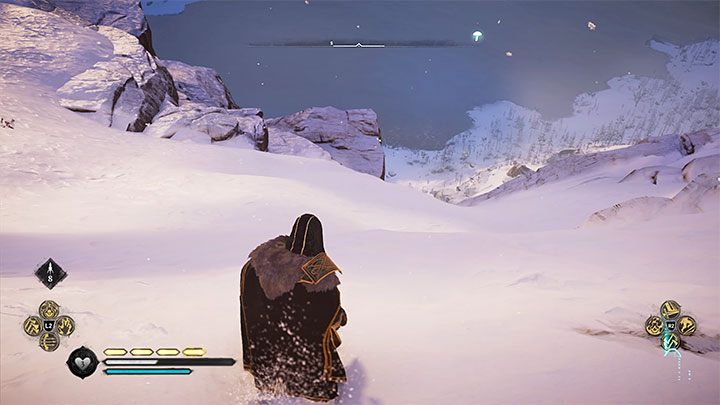 Miejsce rozpoczęcia zjazdu pokazuje powyższy obrazek - Assassins Creed Valhalla: Ulubiona rozrywka Skadi - jak zdobyć trofeum? - Assassins Creed Valhalla - poradnik do gry