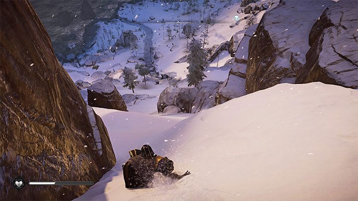 Musisz zjeżdżać slalomem i omijać małe wzniesienie, gdyż w miejscach tych Eivor może wyraźnie zwolnić i przerwać przedwcześnie ślizg - Assassins Creed Valhalla: Ulubiona rozrywka Skadi - jak zdobyć trofeum? - Assassins Creed Valhalla - poradnik do gry