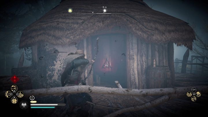 Lokalizacja totemu: aby dostać się do talizmanu musisz rozbić drewniane drzwi, a następnie po prostu wystrzelić w stronę totemu - Assassins Creed Valhalla: Przeklęty symbol - Grantebridgescire, sekrety, lokacje - Assassins Creed Valhalla - poradnik do gry