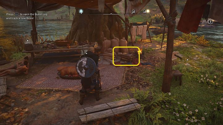 Gdy znajdziesz się w obozie jedna z kobiet poinformuje Cię, że wszyscy złożyli swoje rzeczy do pobliskiej skrzyni, a gdy z nią porozmawiasz zapyta, czy chcesz do nich dołączyć - Assassins Creed Valhalla: Winchell bez szaty/Winchell the Robesfree - solucja - Assassins Creed Valhalla - poradnik do gry