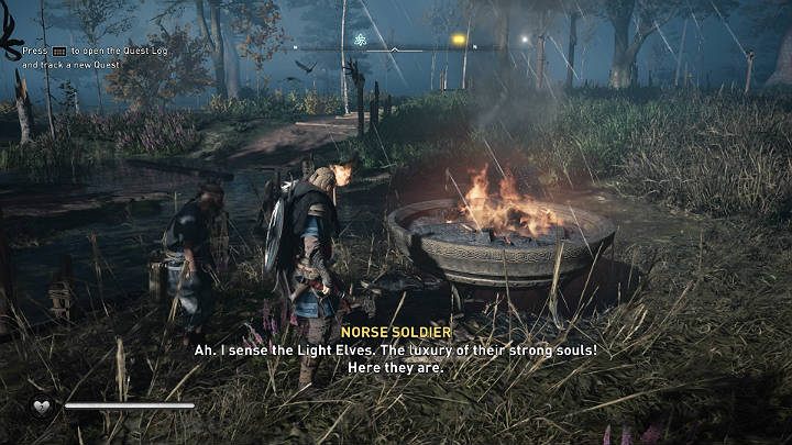 Weź pochodnię i rozpal ogień w dużym naczyniu, by oświetlić drogę, a następnie idź za mężczyzną - Assassins Creed Valhalla: Droga do Niebiańskiego Błękitu - solucja - Assassins Creed Valhalla - poradnik do gry