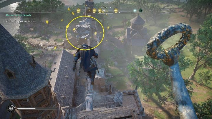 Koniec: Kartka zatrzyma się zaraz obok posągu, na krańcu dachu - Assassins Creed Valhalla: Karta niesiona wiatrem - Suthsexe, sekrety, lokacje - Assassins Creed Valhalla - poradnik do gry