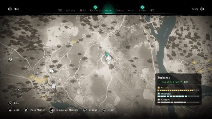 Lokacja przeklętego miejsca: na wschód od Guildford - Assassins Creed Valhalla: Przeklęty symbol - Suthsexe, sekrety, lokacje - Assassins Creed Valhalla - poradnik do gry