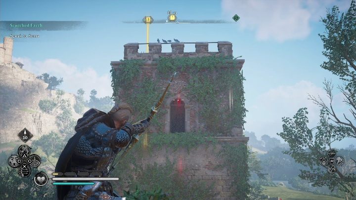 Aby dostać się do umiejętności musisz wejść na dach kościoła i zestrzelić ładunek wiszący w wieży - Assassins Creed Valhalla: Zdolności - Suthsexe, sekrety, lokacje - Assassins Creed Valhalla - poradnik do gry