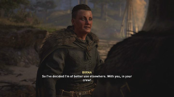 Jeśli poprawnie wytypowałeś zdrajcę Somy w misji Odór zdrady (Stench of Treachery), Birna dołączy teraz do ekipy Eivora i Klanu Kruka - Assassins Creed Valhalla Wyspa Ely/An Island of Eels - solucja, opis przejścia - Assassins Creed Valhalla - poradnik do gry