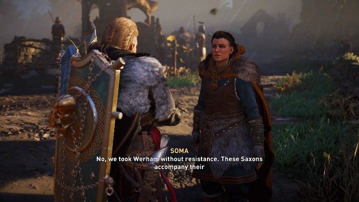 Na miejscu przywita Cię Soma, która udzieli Ci kilku informacji na temat tego, jak udało im się zająć Werham i aktualnej sytuacji politycznej, a następnie zaprowadzi Cię do Guthruma - Assassins Creed Valhalla: Upadek królestwa/Kingdoms End - solucja - Assassins Creed Valhalla - poradnik do gry