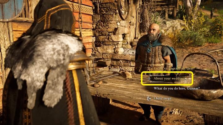 Porozmawiaj z Gunnarem i zapytaj o jego ślub z Brigid, a następnie powiedz, że można już wyprawić im weselisko - Assassins Creed Valhalla: Kuźnia i płomień/The Forge and the Flame - solucja - Assassins Creed Valhalla - poradnik do gry