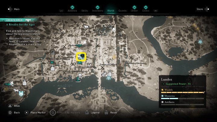 W miejscu zaznaczonym na powyższym obrazku spotkasz Maximusa, o którym wcześniej wspominał Ci Octavian, miłośnik sztuki z Kruczej Przystani - Assassins Creed Valhalla: Odwieczna rywalizacja/A Rivalry for the Ages - solucja - Assassins Creed Valhalla - poradnik do gry