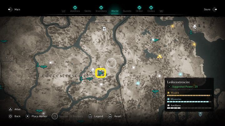 Ratae Assassin Bureau znajdziesz na obszarze Ledecestrescire, w miejscu oznaczonym na powyższym obrazku - Assassins Creed Valhalla: Krótka historia ukrytych - solucja, opis przejścia - Assassins Creed Valhalla - poradnik do gry