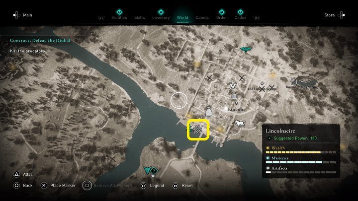 Miejsce w którym przebywa agent Tysiąca Oczy bardzo łatwo rozpoznać, ponieważ jest ono oznaczone charakterystycznym znakiem organizacji, który oznaczyliśmy na powyższym obrazku - Assassins Creed Valhalla: Wiking do wynajęcia/Viking for Hire - solucja - Assassins Creed Valhalla - poradnik do gry