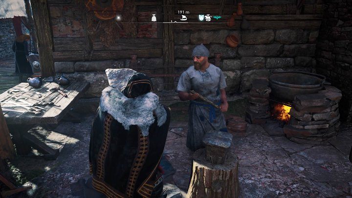 Na powyższym obrazku można zauważyć mężczyznę, który odbierze kowadło (Anvil) - Assassins Creed Valhalla: Oczekujące dostawy/Pending Deliveries - solucja - Assassins Creed Valhalla - poradnik do gry