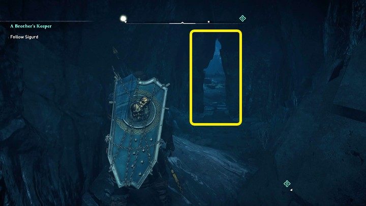 Zanim wejdziesz za Sigurdem do środka, odwróć się i przez wąską szczelinę po prawej stronie przejdź do bocznej groty - Assassins Creed Valhalla: Gungnir - jak zdobyć? - Assassins Creed Valhalla - poradnik do gry