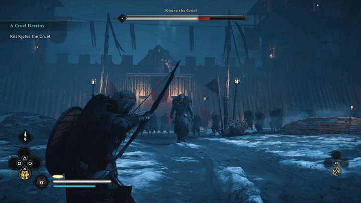 Za każdym razem, gdy Kjotve chybi swoim atakiem i zaszarżuje za daleko do przodu wykorzystaj ten moment na oddanie chociaż jednego celnego strzału, a szybko przejdziesz do kolejnej fazy tego starcia - Assassins Creed Valhalla: Okrutny los/A Cruel Destiny - solucja, opis przejścia - Assassins Creed Valhalla - poradnik do gry