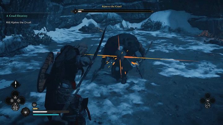 Kjotve cały czas dysponuje atakiem kolanem z wyskoku, tak samo jak w drugiej fazie tego pojedynku - Assassins Creed Valhalla: Okrutny los/A Cruel Destiny - solucja, opis przejścia - Assassins Creed Valhalla - poradnik do gry