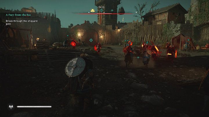 Gdy Twoi ludzie zaczną podprowadzać taran pod główną bramę wyeliminuj żołnierzy, którzy mogą przeszkadzać w wyważaniu wejścia do fortecy - Assassins Creed Valhalla: Gniew morza/A Fury from the Sea - solucja - Assassins Creed Valhalla - poradnik do gry