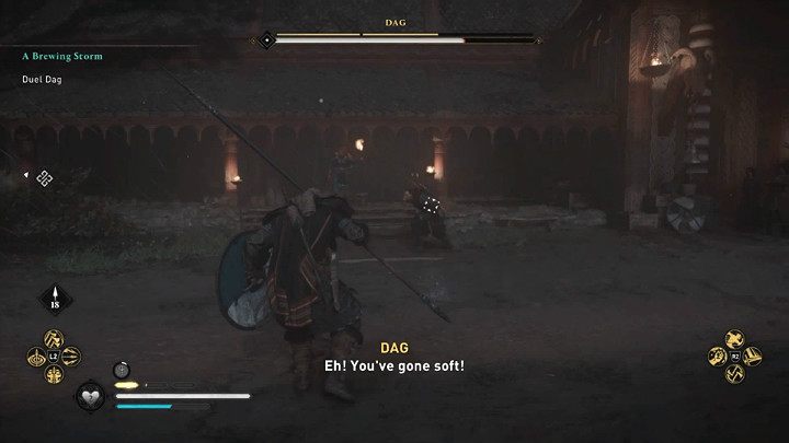 Walcząc dwoma toporami Dag staje się znacznie zwinniejszy i wyprowadza szybkie kombinacje z czteroma, a nawet pięcioma ciosami - Assassins Creed Valhalla: Czarne chmury/A Brewing Storm - solucja - Assassins Creed Valhalla - poradnik do gry