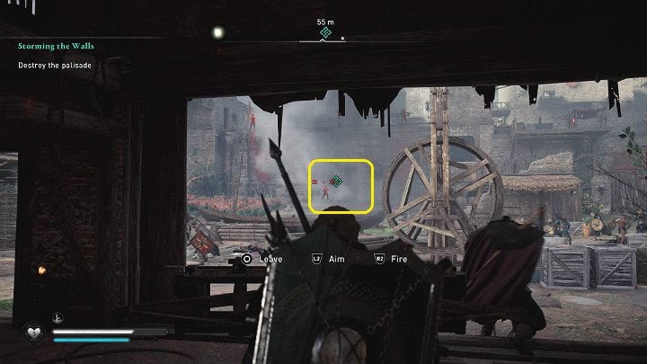 Jeśli chcesz możesz również przejąć kontrolę nad jedną z balist i strzelać w palisadę dopóki nie zostanie zniszczona - Assassins Creed Valhalla: Szturm na mury/Storming the Walls - solucja - Assassins Creed Valhalla - poradnik do gry