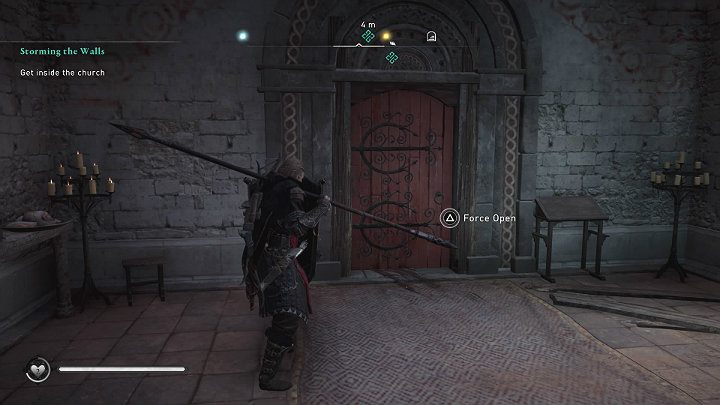 Zeskocz z balkonu, a następnie udaj się do kościoła - to właśnie tam Fulke zabrała osłabionego Sigurda - Assassins Creed Valhalla: Szturm na mury/Storming the Walls - solucja - Assassins Creed Valhalla - poradnik do gry