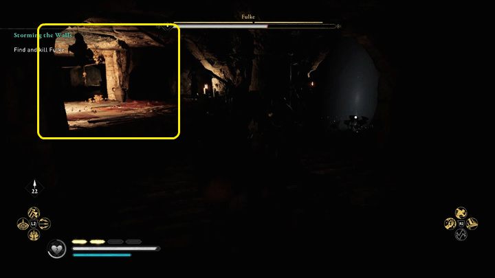Gdy tylko Fulke zgasi ognisko na środku areny i zapanuje tam całkowity mrok, natychmiast przenieś się na kolejny oświetlony teren - Assassins Creed Valhalla: Szturm na mury/Storming the Walls - solucja - Assassins Creed Valhalla - poradnik do gry
