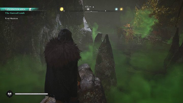 Przeskakuj po stalagmitach i przesuwaj się po wąskich półkach skalnych, by przejść przez grotę wypełnioną trującymi oparami - Assassins Creed Valhalla: Jak jagnię na rzeź/The Gutted Lamb - solucja - Assassins Creed Valhalla - poradnik do gry