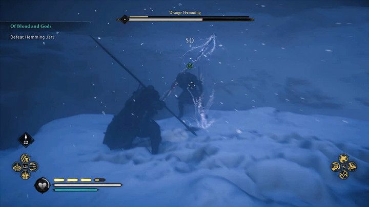W pewnym momencie przeciwnik oddali się nieco i zacznie ciskać w Twoim kierunku piorunami - Assassins Creed Valhalla: Krew i bogowie/Of Blood and Gods - solucja - Assassins Creed Valhalla - poradnik do gry