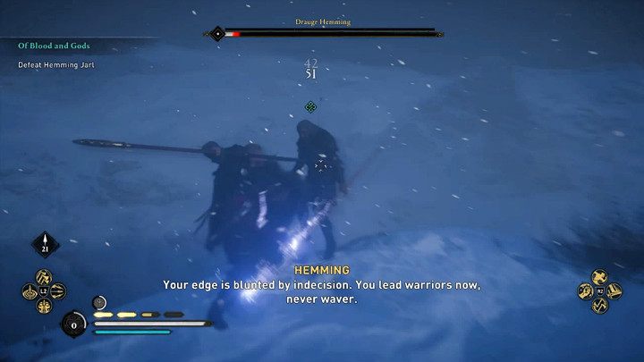 Gdy zbijesz bossowi wystarczająco dużo punktów zdrowia, przeciwnik znowu przeniesie się na inny obszar areny - Assassins Creed Valhalla: Krew i bogowie/Of Blood and Gods - solucja - Assassins Creed Valhalla - poradnik do gry