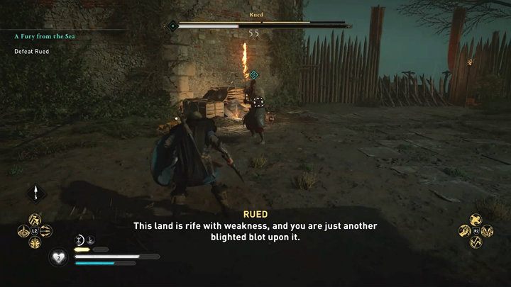 W trakcie walki Rued będzie dodatkowo podpalał swój dwuręczny miecz, by wyrządzać zwiększone obrażenia - Assassins Creed Valhalla: Rued - boss, jak pokonać? - Assassins Creed Valhalla - poradnik do gry