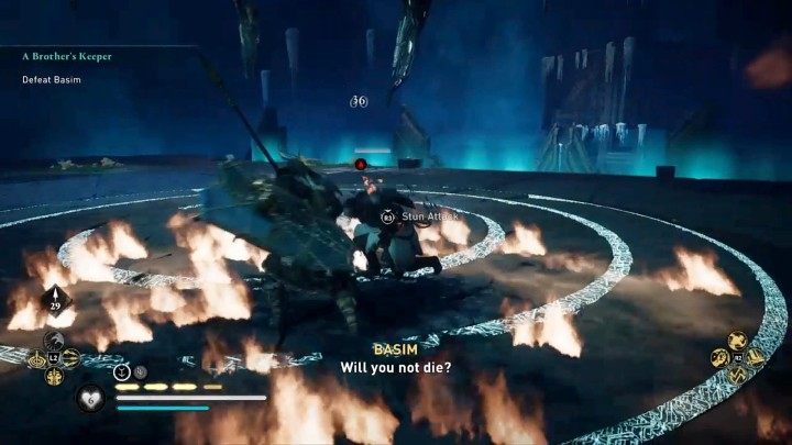 Jeśli dysponujesz tarczą, wystarczy, że zablokujesz ciosy przeciwnika kilka razy, a ogłuszysz go do tego stopnia, że bezradnie upadnie na jedno kolano - Assassins Creed Valhalla: Basim - boss, jak pokonać? - Assassins Creed Valhalla - poradnik do gry