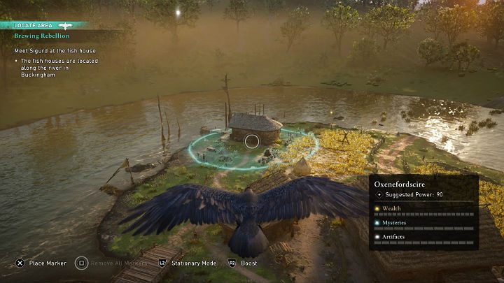 Użyj kruka, by zlokalizować odpowiednią chatę rybacką, a następnie udaj się w oznaczone miejsce, by porozmawiać z bratem i obejrzeć przerywnik filmowy - Assassins Creed Valhalla: Podżeganie do buntu/Brewing Rebellion - solucja - Assassins Creed Valhalla - poradnik do gry