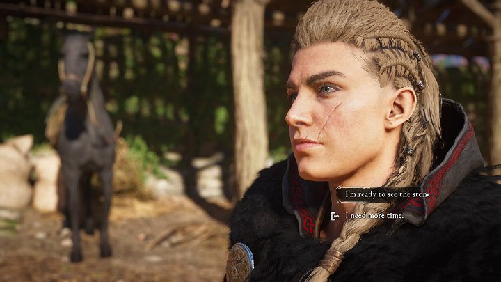 Fylke nazywa przedmiot Kamieniem Sagi (Saga Stone) i w trakcie rozmowy zapyta o to, czy chcecie od razu zobaczyć kamień - Assassins Creed Valhalla: Pielgrzymka do Saint Albanes - solucja, opis przejścia - Assassins Creed Valhalla - poradnik do gry