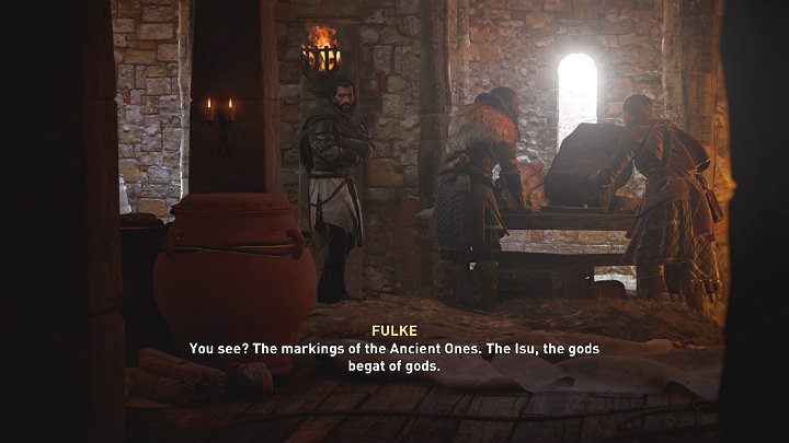 Wejdź do głównej wieży, a następnie schodami na górę, by porozmawiać z przyjaciółmi - Assassins Creed Valhalla: Kamień Sagi/The Saga Stone - solucja, opis przejścia - Assassins Creed Valhalla - poradnik do gry