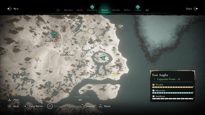Skarb znajdziesz w północno wschodniej części regionu, zaraz obok Gospodarstwa Scotthoh - Assassins Creed Valhalla: Mapa skarbów - Wschodnia Anglia, sekrety, lokacje - Assassins Creed Valhalla - poradnik do gry