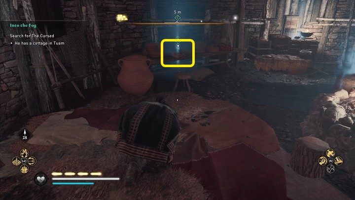 Wewnątrz chaty, na stole po lewej stronie, znajdziecie list - AC Valhalla Gniew Druidów: W objęcia mgły/Into the Fog - solucja - Assassins Creed Valhalla - poradnik do gry