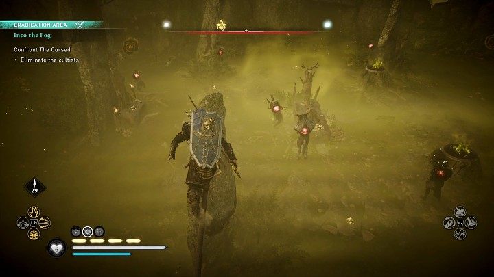 Po dotarciu na miejsce będziecie musieli zmierzyć się z grupą kultystów, Puca oraz Przeklętą (The Cursed) - AC Valhalla Gniew Druidów: W objęcia mgły/Into the Fog - solucja - Assassins Creed Valhalla - poradnik do gry