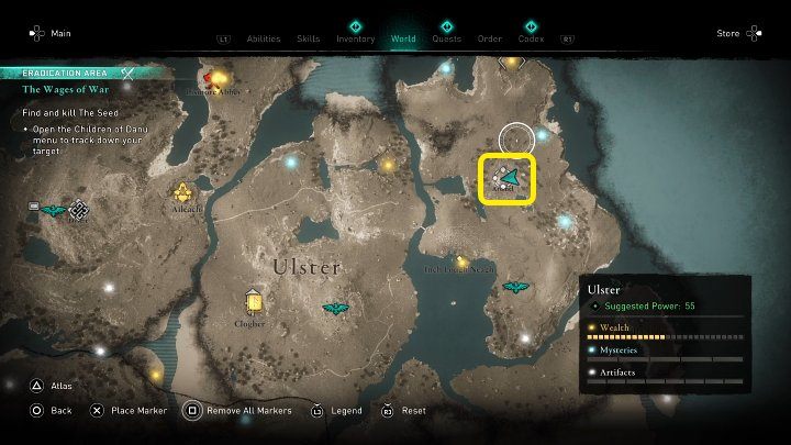 Wskazówkę, która pozwoli Wam wytropić Jelenia (The Deer) znajdziecie w ośrodku handlowym Armdel, w miejscu oznaczonym na powyższym obrazku - AC Valhalla Gniew Druidów: Koleje wojny/The Wages of War - solucja - Assassins Creed Valhalla - poradnik do gry