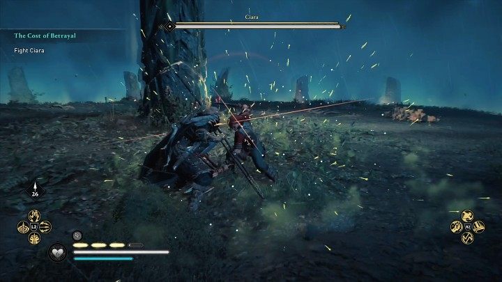 Większość ataków Ciary jest sygnalizowana żółtym rozbłyskiem runy i można je blokować - AC Valhalla Gniew Druidów: Jak pokonać ostatniego bossa Ciara? - Assassins Creed Valhalla - poradnik do gry