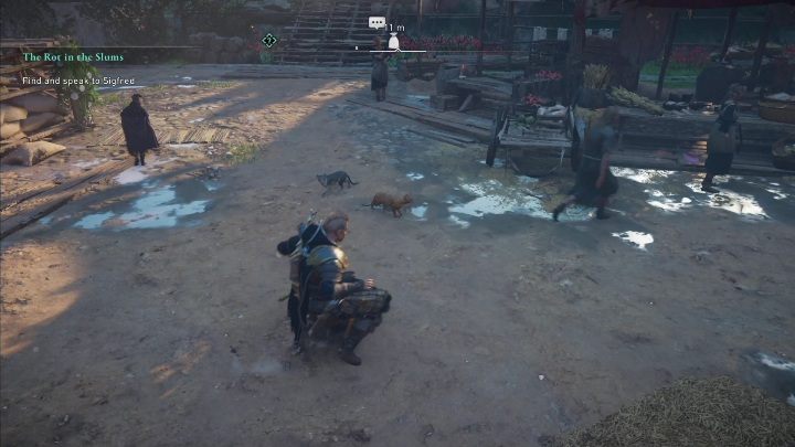 Dwa koty często śpią przy straganach po prawej stronie rynku (teren zaznaczony 1 na screenie powyżej) - AC Valhalla Oblężenie Paryża: Głaskot - jak zdobyć trofeum, wszystkie koty - Assassins Creed Valhalla - poradnik do gry