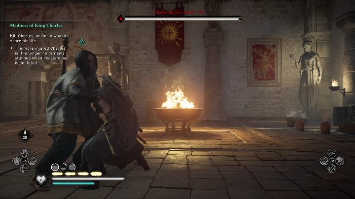 Skupcie się na słabych punktach Karola - głowa i lewa noga - AC Valhalla Oblężenie Paryża: Obłęd króla Karola - solucja, opis przejścia - Assassins Creed Valhalla - poradnik do gry