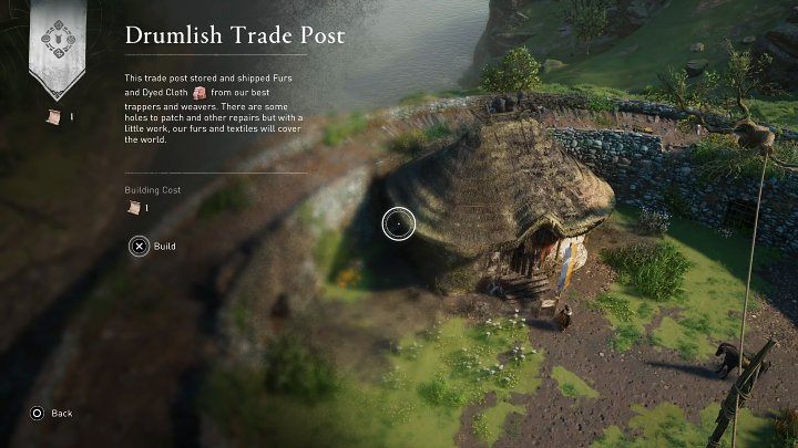 Wróćcie do placówki handlowej w Drumlish i wejdziecie w interakcję z drewnianą tablicą, a następnie zaakceptujecie budowę nowego budynku - AC Valhalla Gniew Druidów: Barwy wełny/Dyed in the Wool - solucja - Assassins Creed Valhalla - poradnik do gry