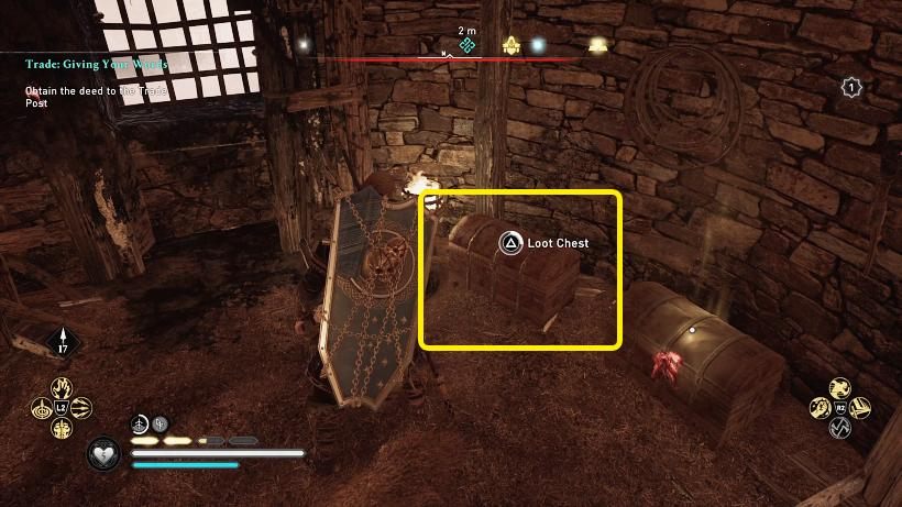 Akt własności znajdziecie w skrzyni oznaczonej na powyższym obrazku - AC Valhalla Gniew Druidów: Dane słowo/Giving Your Words - solucja - Assassins Creed Valhalla - poradnik do gry