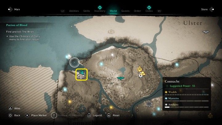 2 wskazówka: Tę wskazówkę znajdziecie w porcie Auley, w miejscu oznaczonym na powyższym obrazku - AC Valhalla Gniew Druidów: Dzieci Danu - lista, wszystkie wskazówki - Assassins Creed Valhalla - poradnik do gry