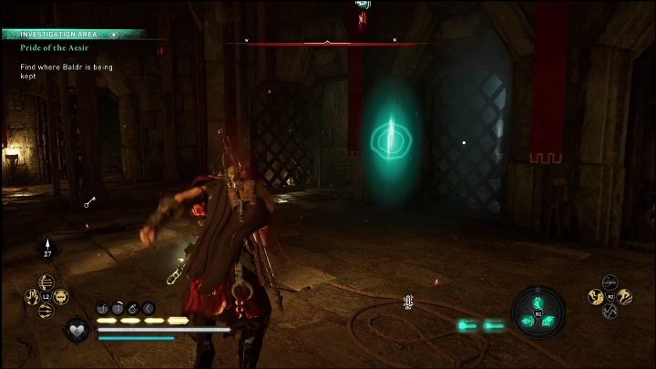 Cela, w której przetrzymywany był Baldr będzie świecić się na niebiesko jeśli użyjecie wzroku Odyna (R3 na konsolach, V na PC) - AC Valhalla Świt Ragnaroku: Duma Asów (Pride of the Aesir) - solucja, opis przejścia - Assassins Creed Valhalla - poradnik do gry