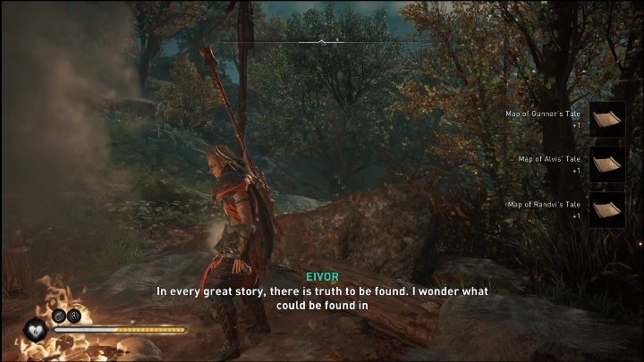 Na miejscu Eivor usiądzie, a wy będziecie mogli wybrać 4 opcje dialogowe, każda z nich przywoła inną postać - AC Valhalla Świt Ragnaroku: Legendarny skarb (Legendary Hoard) - opis przejścia - Assassins Creed Valhalla - poradnik do gry