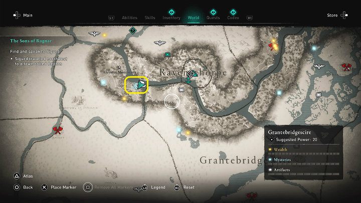 W miejscu zaznaczonym na powyższym obrazku spotkasz kobietę i mężczyznę, którzy najwidoczniej potrzebują pomocy - Assassins Creed Valhalla: Niedola skalda/A Skalds Lament - solucja - Assassins Creed Valhalla - poradnik do gry