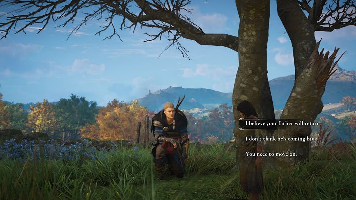 Z rozmowy dowiesz się, że jej ojciec udał się do Lincoln w celu znalezienia pracy i wróci zanim wszystkie liście opadną z drzewa - Assassins Creed Valhalla: Ostatni jesienny liść/The Last Leaf of Fall - solucja - Assassins Creed Valhalla - poradnik do gry