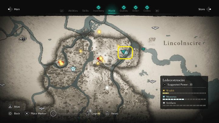 W miejscu zaznaczonym na powyższym obrazku spotkasz mężczyznę, który zamartwia się, że utracił swój talent do gotowania - Assassins Creed Valhalla: Sos z Ledecestrescire/Ledecestrescire Sauce - solucja - Assassins Creed Valhalla - poradnik do gry